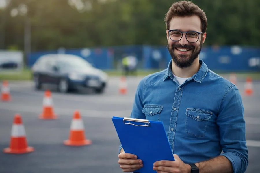 Personne en reconversion professionnelle vers le métier de moniteur auto-école lors d’une formation à la conduite et à la sécurité routière